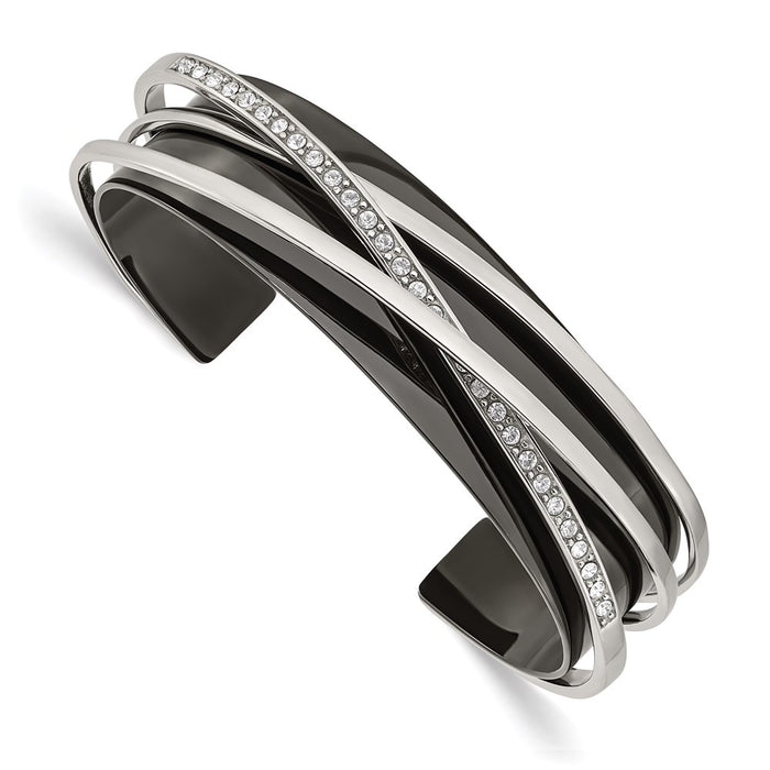 Chisel Brand Jewelry, Stainless Steel Polished Black IP-plated with Swarovski Layered Cuff Bangle