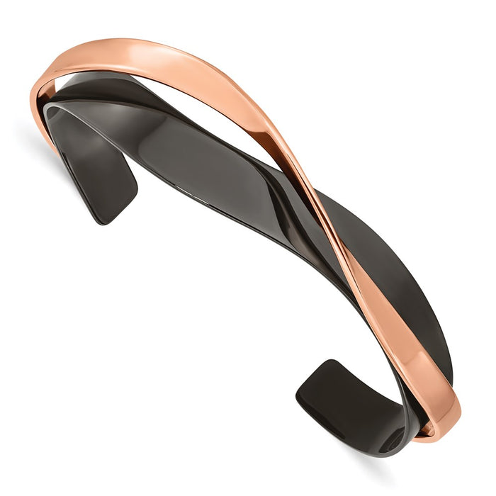 Chisel Brand Jewelry, Stainless Steel Polished Black/Rose IP-plated Layered & Twisted Bangle