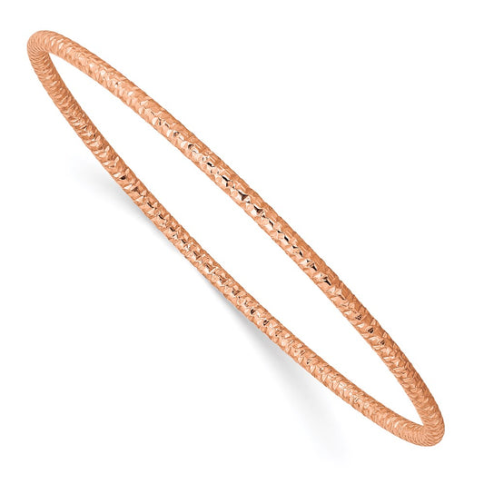 Chisel Brand Jewelry, Stainless Steel Polished Textured Rose IP-plated 2mm Slip on Bangle