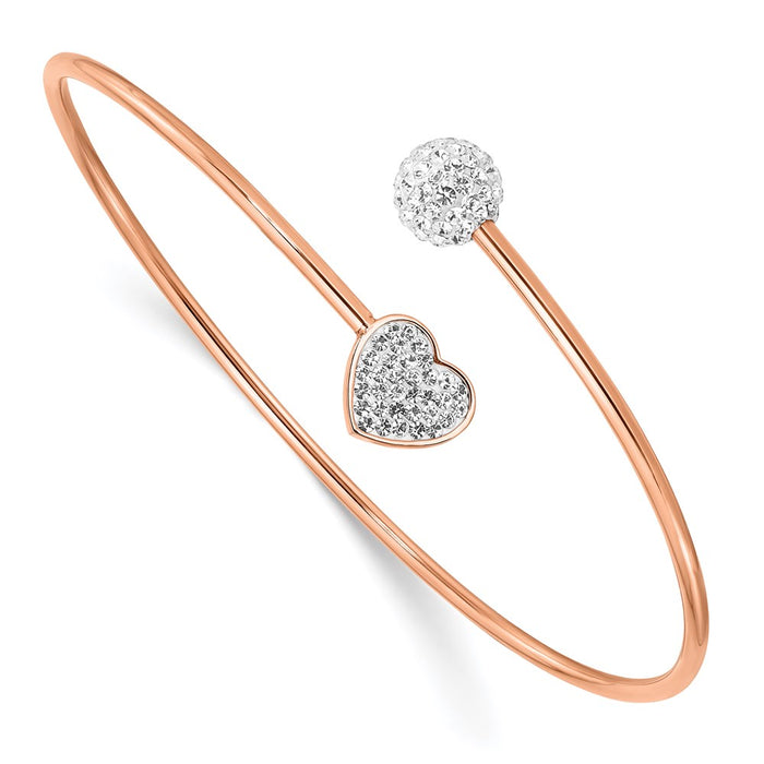 Chisel Brand Jewelry, Stainless Steel Polished Rose IP-plated with Preciosa Crystal Heart Bangle