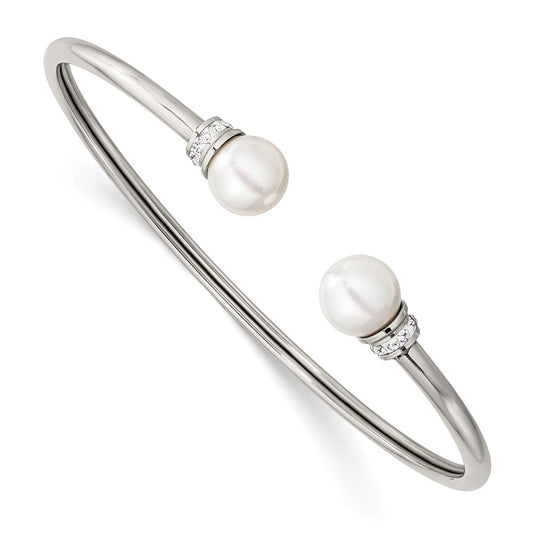 Chisel Brand Jewelry, Stainless Steel Polished with Preciosa Crystal & Imit. Shell Pearl Bangle