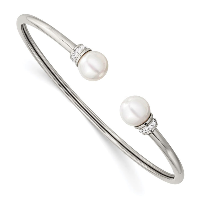 Chisel Brand Jewelry, Stainless Steel Polished with Preciosa Crystal & Imit. Shell Pearl Bangle