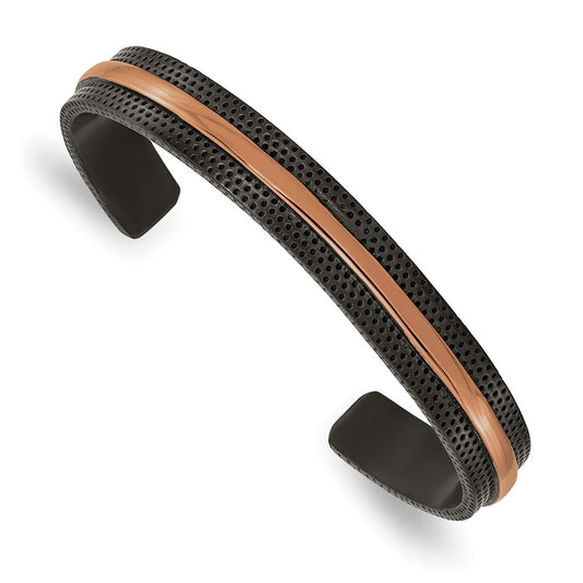 Chisel Brand Jewelry, Stainless Steel Polished and Textured Black/Brown IP-plated 10mm Bangle