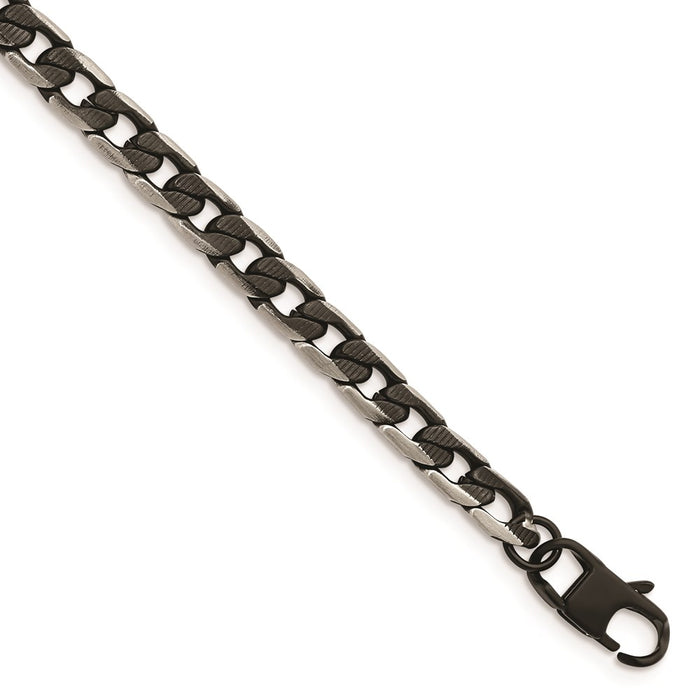 Chisel Brand Jewelry, Stainless Steel Brushed & Textured Black IP-plated Curb Chain 8in Bracelet