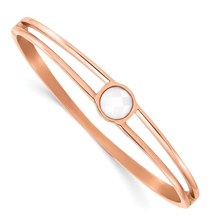 Chisel Brand Jewelry, Stainless Steel Polished Rose IP-plated with White Crystal Hinged Bangle