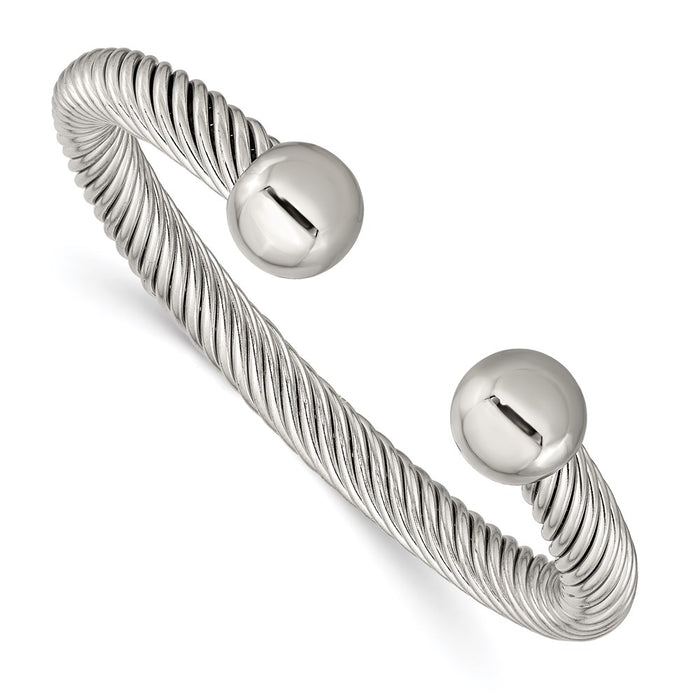 Chisel Brand Jewelry, Stainless Steel Polished 7.3mm Cuff Bangle