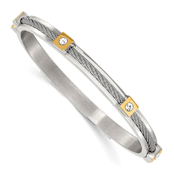 Chisel Brand Jewelry, Stainless Steel Polished Yellow IP-plated with Preciosa Crystal Hinged Bangle