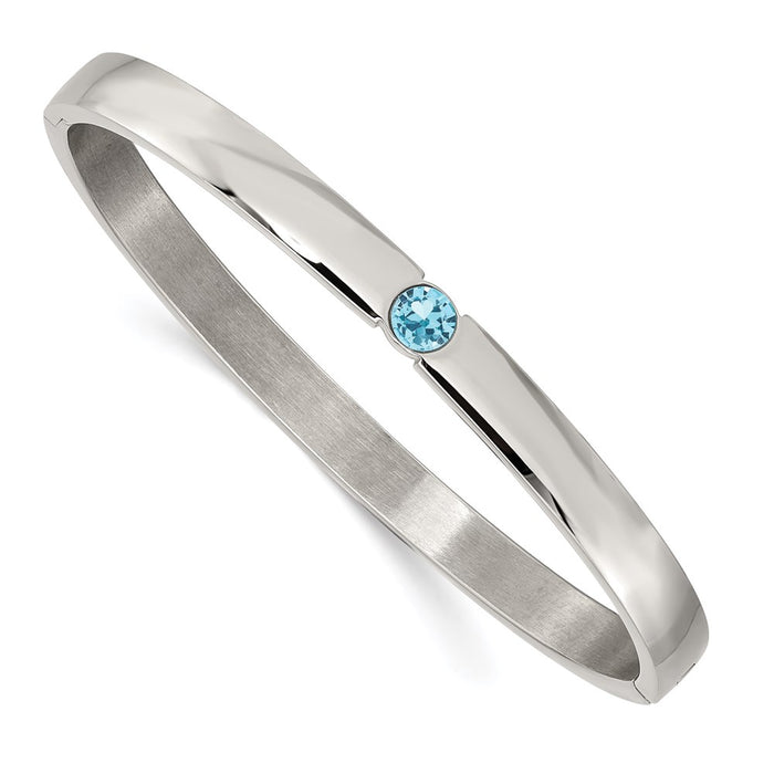 Chisel Brand Jewelry, Stainless Steel Polished with Blue Preciosa Crystal 6mm Hinged Bangle