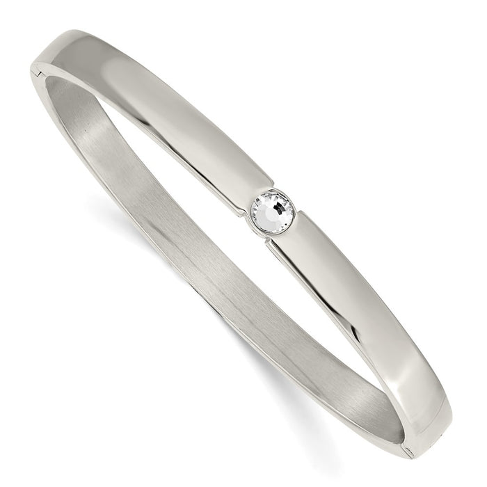 Chisel Brand Jewelry, Stainless Steel Polished with Preciosa Crystal 6mm Hinged Bangle