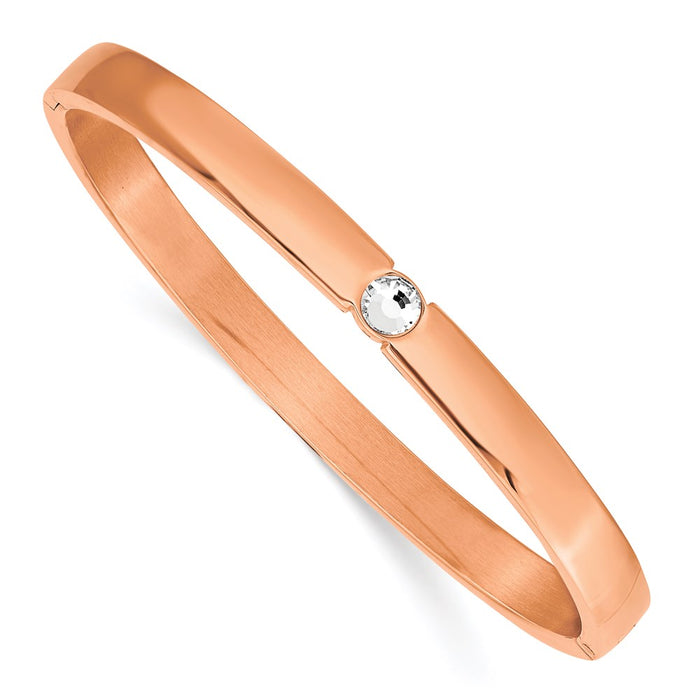 Chisel Brand Jewelry, Stainless Steel Polished Rose IP-plated Preciosa Crystal 6mm Hinged Bangle