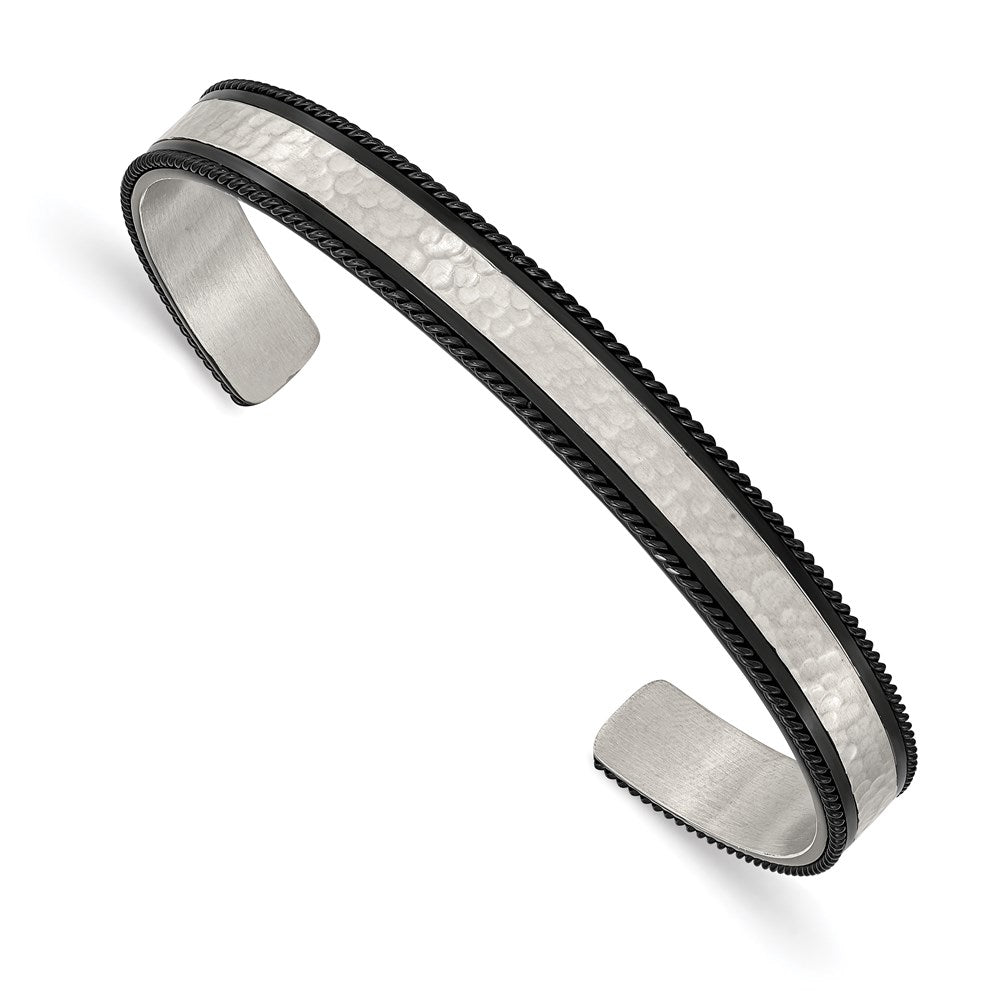 Chisel Brand Jewelry, Stainless Steel Brushed Polished & Hammered Black IP Wire Edge Bangle