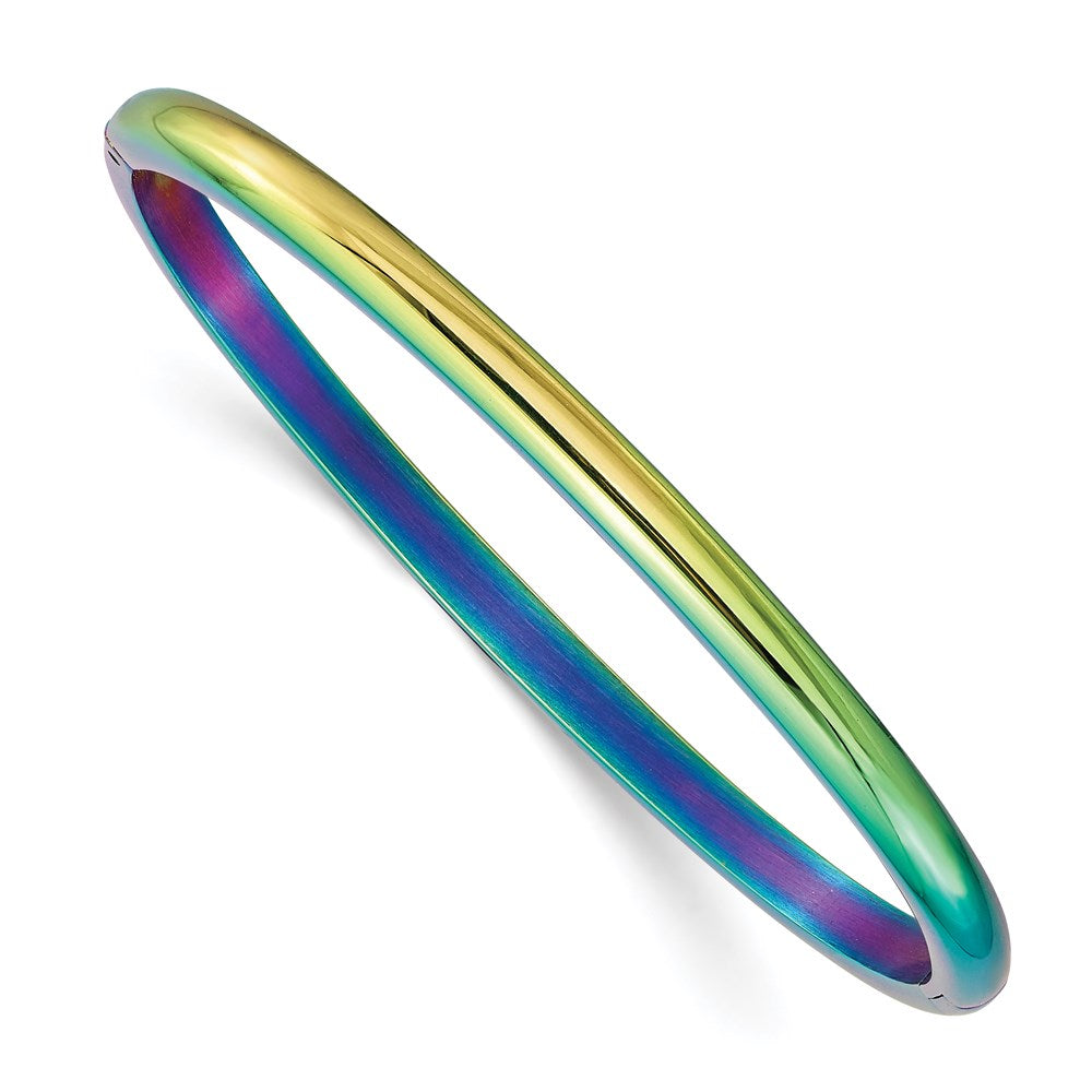 Chisel Brand Jewelry, Stainless Steel Polished Rainbow IP-plated 4mm Hinged Bangle