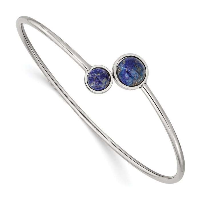 Chisel Brand Jewelry, Stainless Steel Polished with Lapis Flexible Bangle