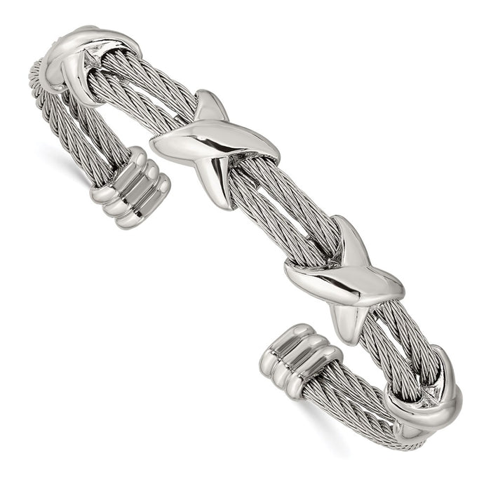 Chisel Brand Jewelry, Stainless Steel Polished Cable Cuff Bangle