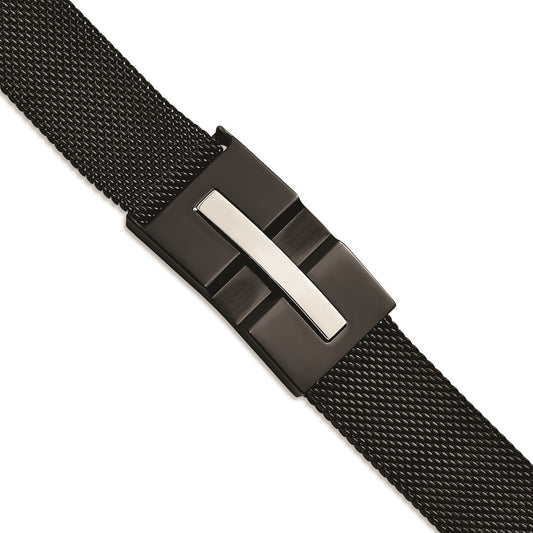 Chisel Brand Jewelry, Stainless Steel Polished Black IP-plated Mesh Adjustable Magnetic Men's Bracelet