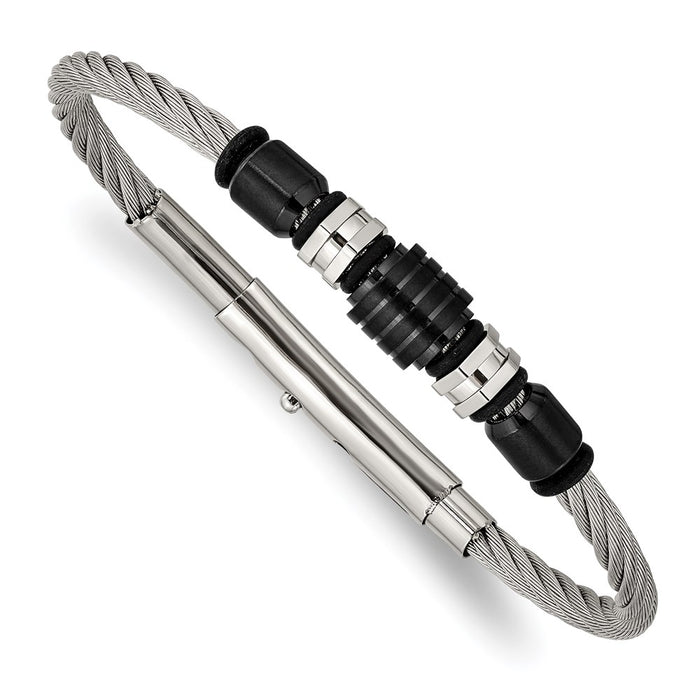 Chisel Brand Jewelry, Stainless Steel Brushed & Polished Black IP & Rubber Adj.8 to 8.75in Bracel