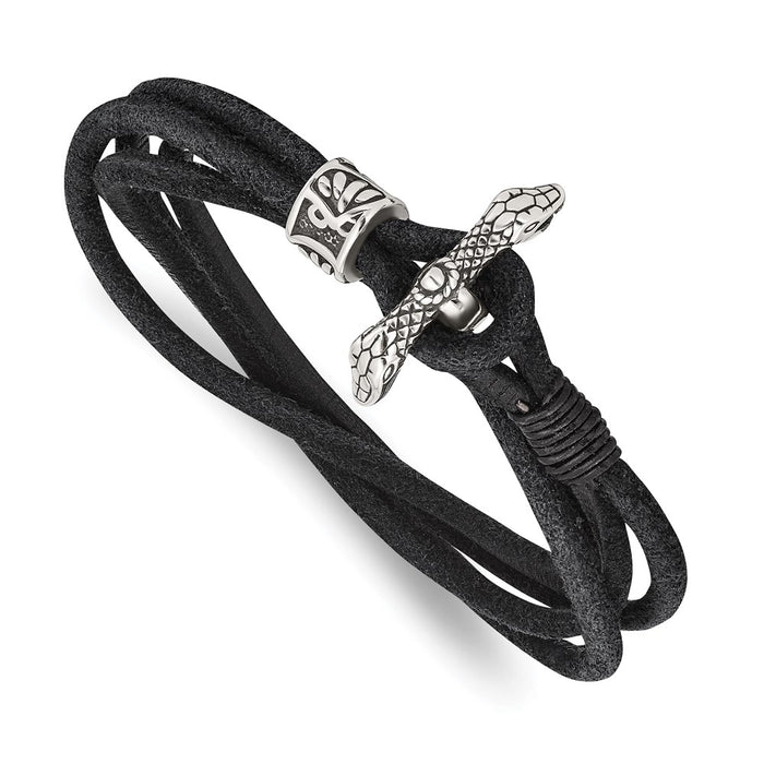 Chisel Brand Jewelry, Stainless Steel Antiqued & Polished Snake Suede 16.5in Wrap Bracelet