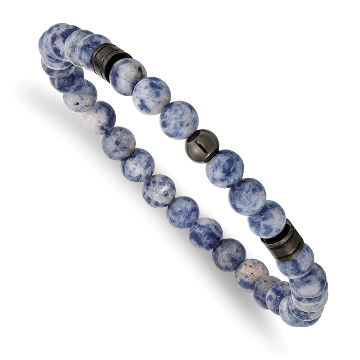 Chisel Brand Jewelry, Stainless Steel Polished Gun Metal IP and Lapis Beaded Stretch Bracelet