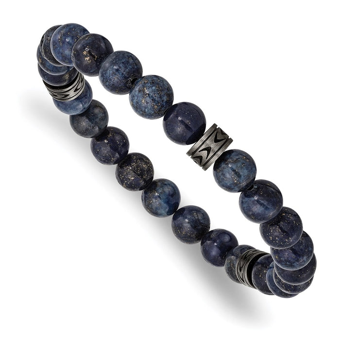Chisel Brand Jewelry, Stainless Steel Antiqued White Bronze-plated Lapis Beaded Stretch Bracelet