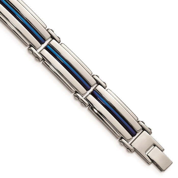 Chisel Brand Jewelry, Stainless Steel Polished Blue IP-plated 8.5in Link Men's Bracelet