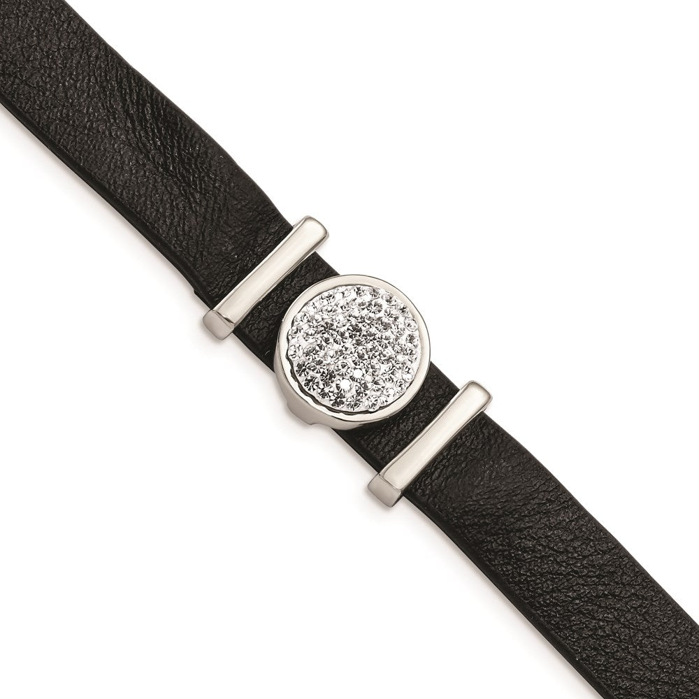 Chisel Brand Jewelry, Stainless Steel Polished Leather with Preciosa Crystal with 1.25in ext 7in Bracel