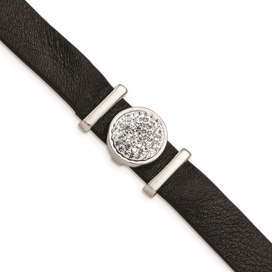 Chisel Brand Jewelry, Stainless Steel Polished Leather with Preciosa Crystal with 1.25in ext 7in Bracel