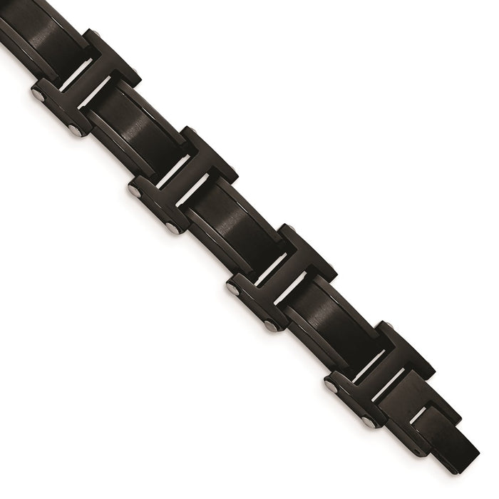 Chisel Brand Jewelry, Stainless Steel Brushed and Polished Black IP-Plated 8.25in Link Men's Bracelet
