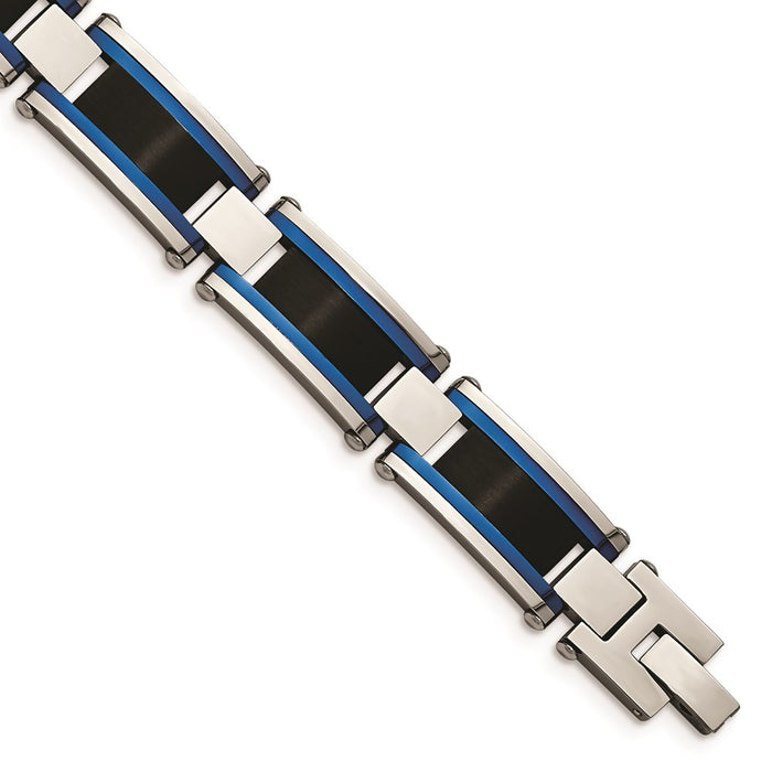 Chisel Brand Jewelry, Stainless Steel Brushed and Polished Black & Blue IP-plated 8.75in Men's Bracelet
