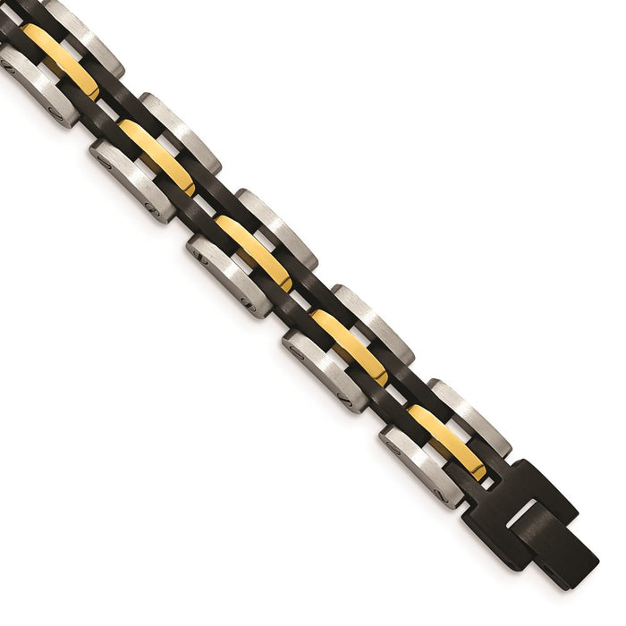 Chisel Brand Jewelry, Stainless Steel Brushed and Polished Black and Yellow IP 8.25in Bracelet