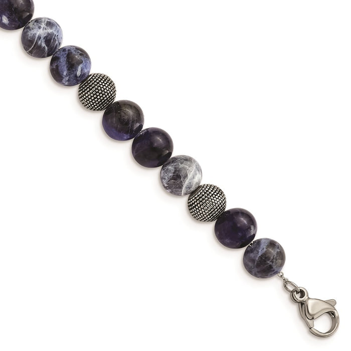 Chisel Brand Jewelry, Stainless Steel Antiqued & Polished Sodalite 7.5in with 1in ext Bracelet