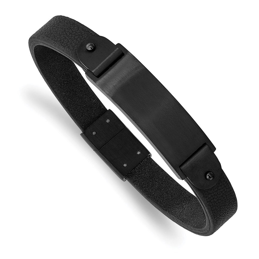 Chisel Brand Jewelry, Stainless Steel Brushed Black IP-plated Black Leather 8.5in ID Men's Bracelet