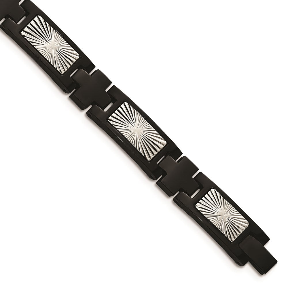 Chisel Brand Jewelry, Stainless Steel Polished and Textured Black IP-plated 8.5in Link Men's Bracelet