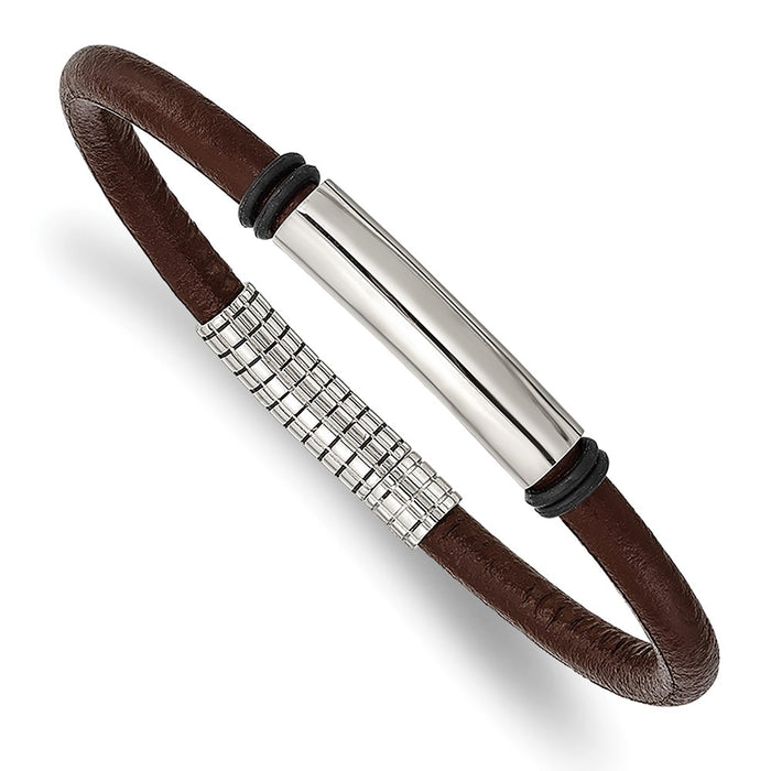 Chisel Brand Jewelry, Stainless Steel Polished Black and Brown Rubber 8.5in Men's Bracelet