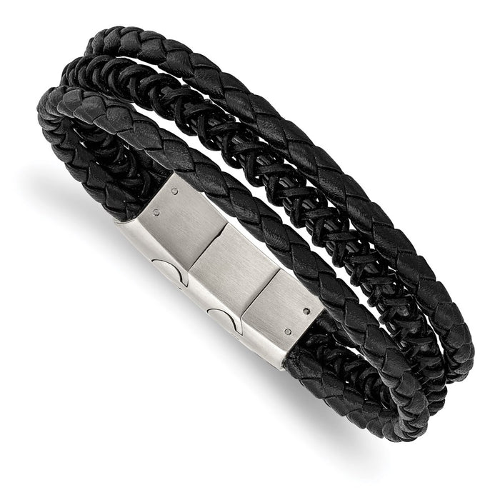 Chisel Brand Jewelry, Stainless Steel Brushed & Polished Black IP Leather with .5in ext Bracelet