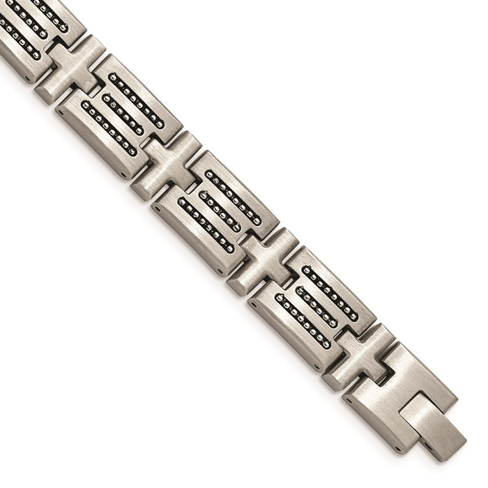 Chisel Brand Jewelry, Stainless Steel Brushed with Polished Beads 8.5in Link Men's Bracelet