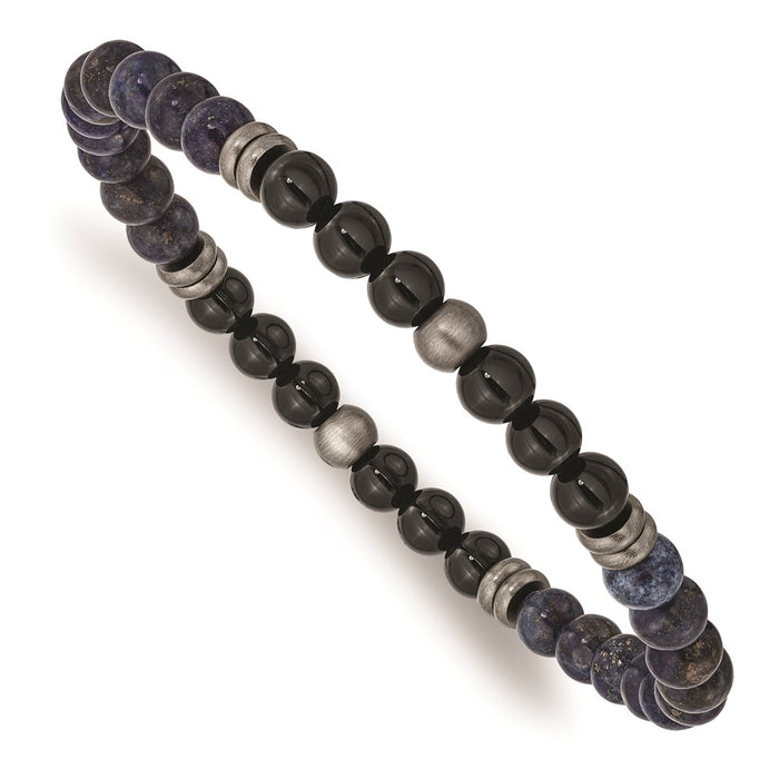 Chisel Brand Jewelry, Stainless Steel Brushed Antique Bronze-plated Black Agate/Lapis Bracelet