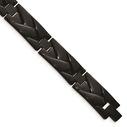 Chisel Brand Jewelry, Stainless Steel Polished Black IP-plated 9in Link Men's Bracelet