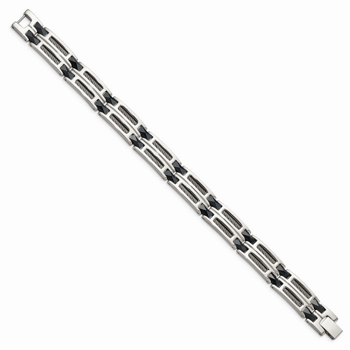 Chisel Brand Jewelry, Stainless Steel and Blue Ceramic Fancy Link Men's Bracelet