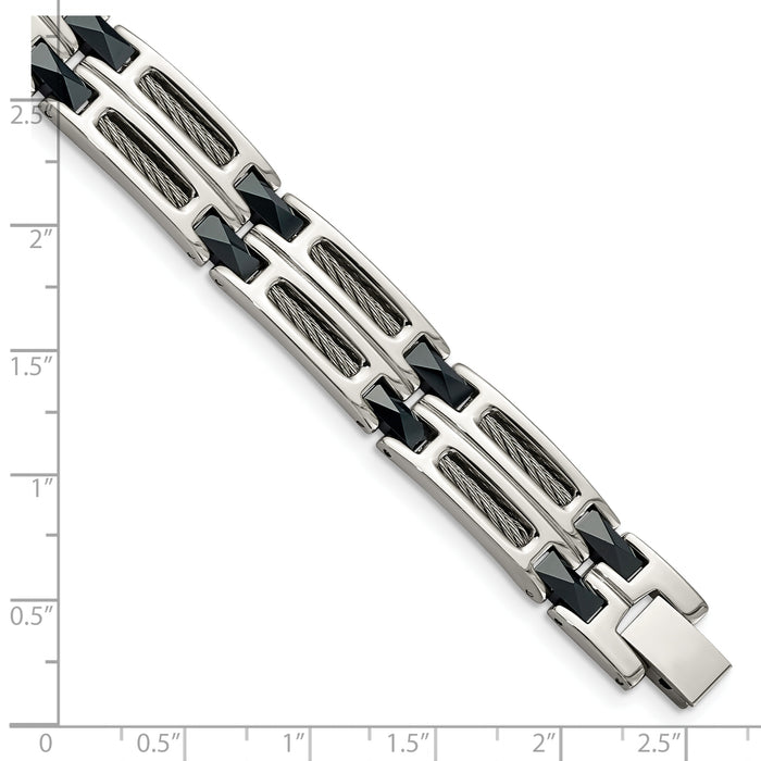 Chisel Brand Jewelry, Stainless Steel and Blue Ceramic Fancy Link Men's Bracelet