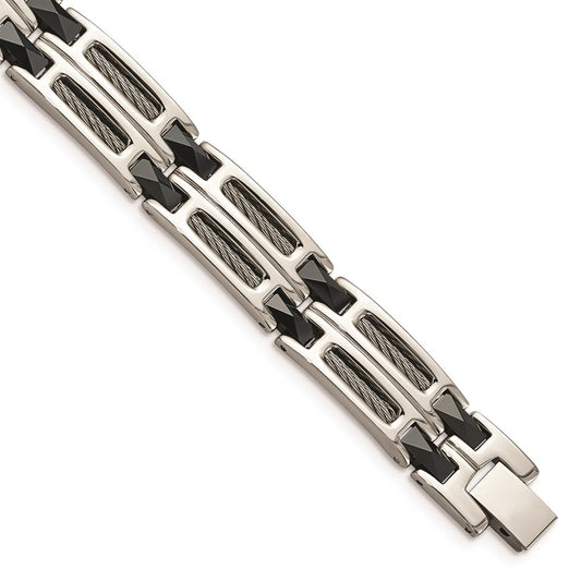 Chisel Brand Jewelry, Stainless Steel and Blue Ceramic Fancy Link Men's Bracelet