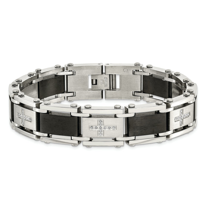 Chisel Brand Jewelry, Stainless Steel Black IP-plated & 1/4ct. Diamond 8.75in Men's Bracelet