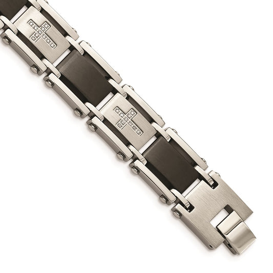 Chisel Brand Jewelry, Stainless Steel Black IP-plated & 1/4ct. Diamond 8.75in Men's Bracelet