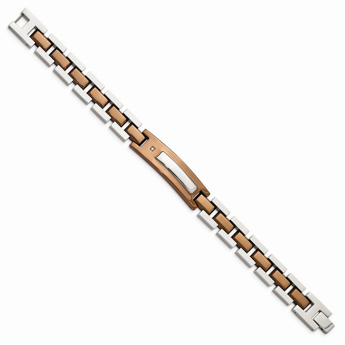 Chisel Brand Jewelry, Stainless Steel Brown IP-plated with Diamond 8.5in Men's Bracelet