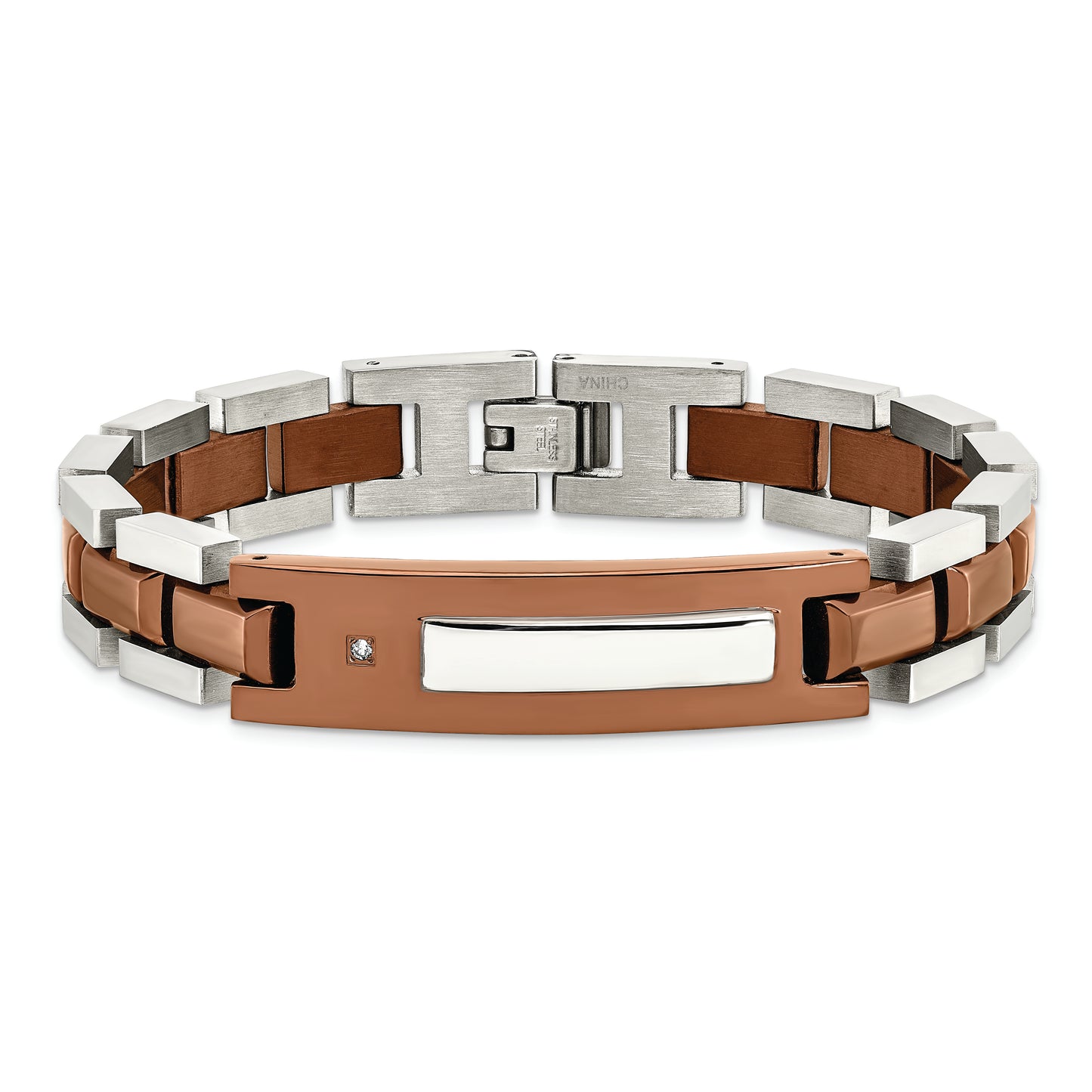 Chisel Brand Jewelry, Stainless Steel Brown IP-plated with Diamond 8.5in Men's Bracelet