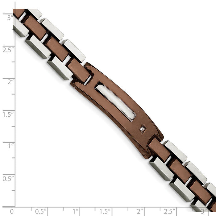 Chisel Brand Jewelry, Stainless Steel Brown IP-plated with Diamond 8.5in Men's Bracelet