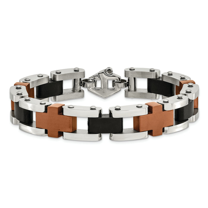 Chisel Brand Jewelry, Stainless Steel Brown & Black IP-plated 8.75in Men's Bracelet