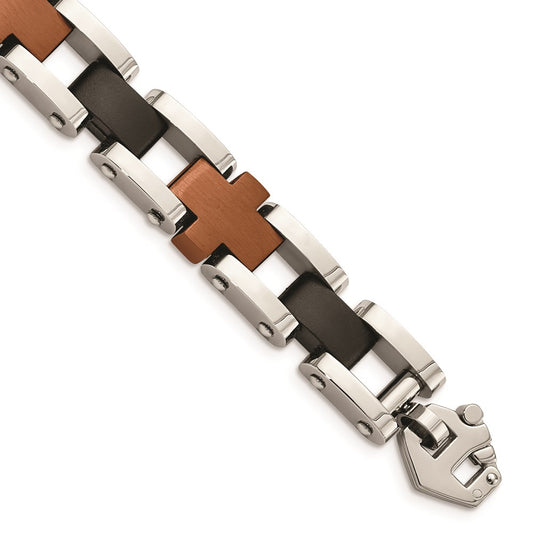 Chisel Brand Jewelry, Stainless Steel Brown & Black IP-plated 8.75in Men's Bracelet