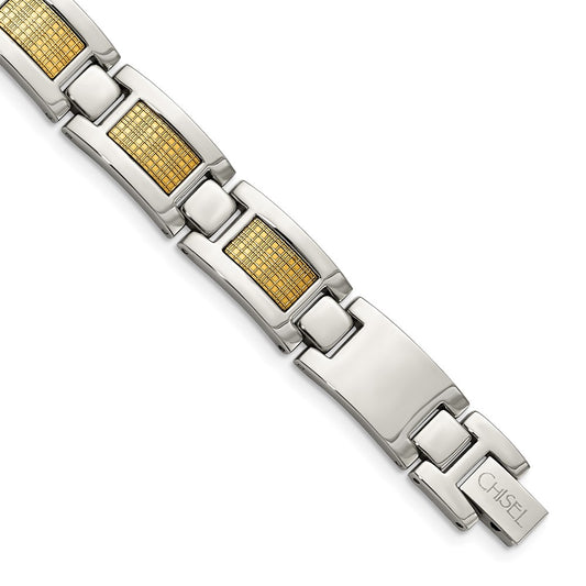 Chisel Brand Jewelry, Stainless Steel & 18k Gold Foil 8.25in Men's Bracelet