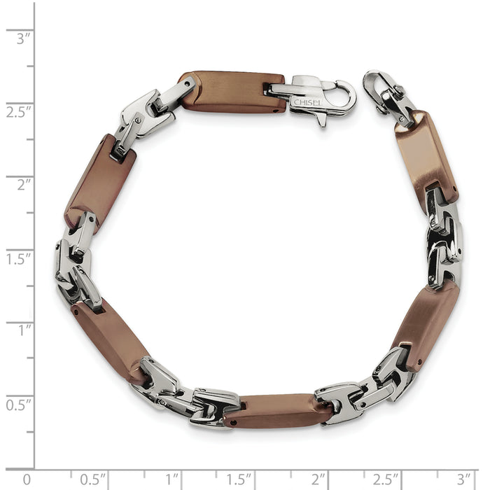 Chisel Brand Jewelry, Stainless Steel Brown IP-plated 8.25in Men's Bracelet