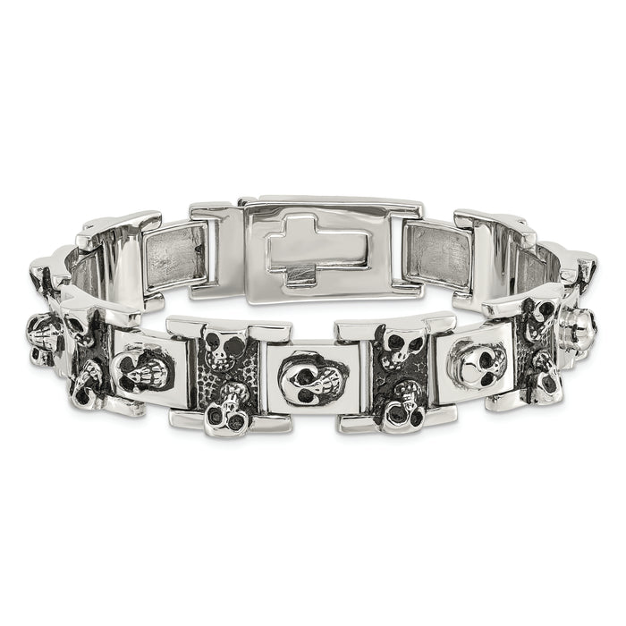Chisel Brand Jewelry, Stainless Steel Skull 8.25in Bracelet
